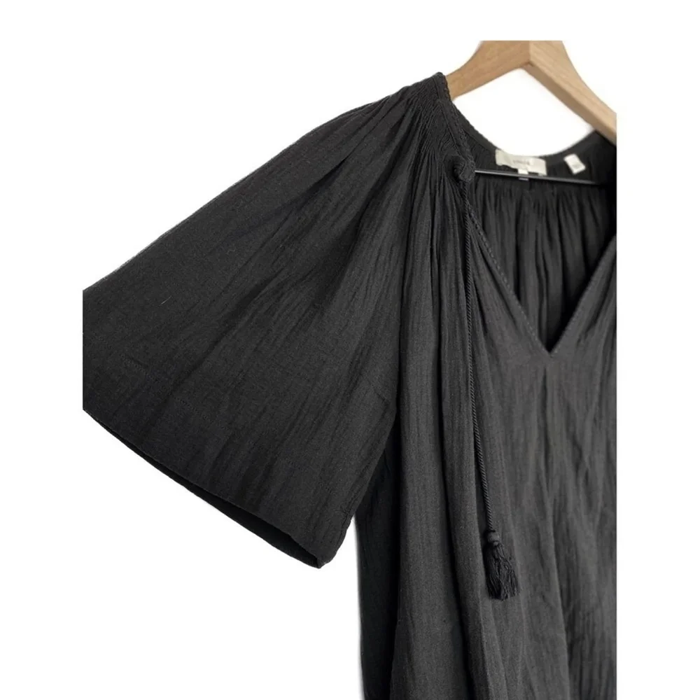 Vince Black Short Sleeve Poet Blouse with Tassle Ties - Picture 3 of 8